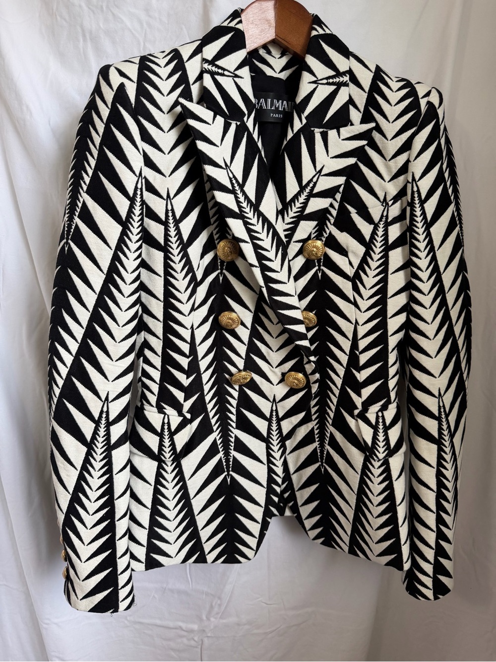 Balmain Black & White Geometric Double-Breasted Blazer